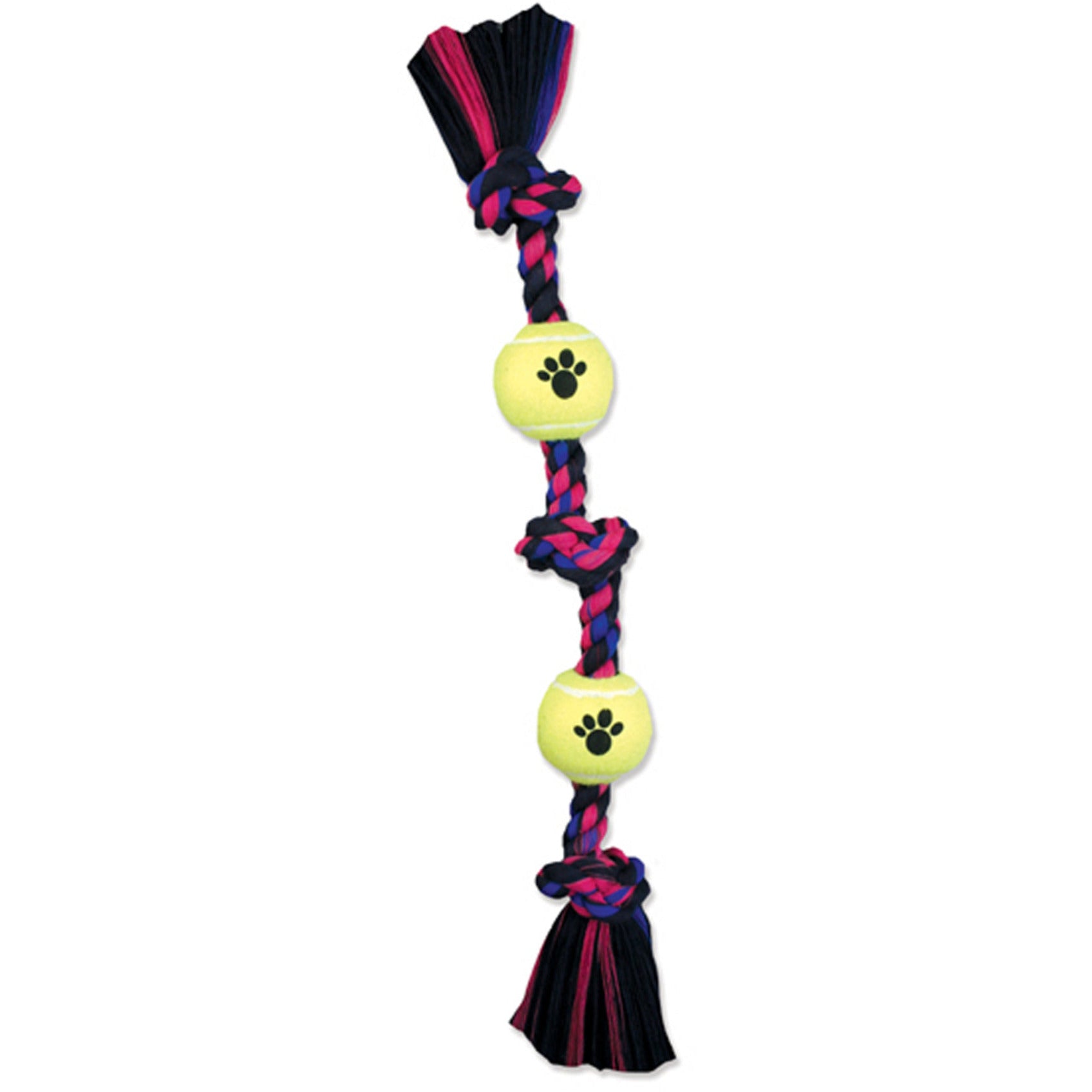 Mammoth Pet Products 3 Knot Tug w-2 Mini Tennis Balls Dog toy 3 Knots Rope with Tennis Ball Multi-Color 12 in Mini